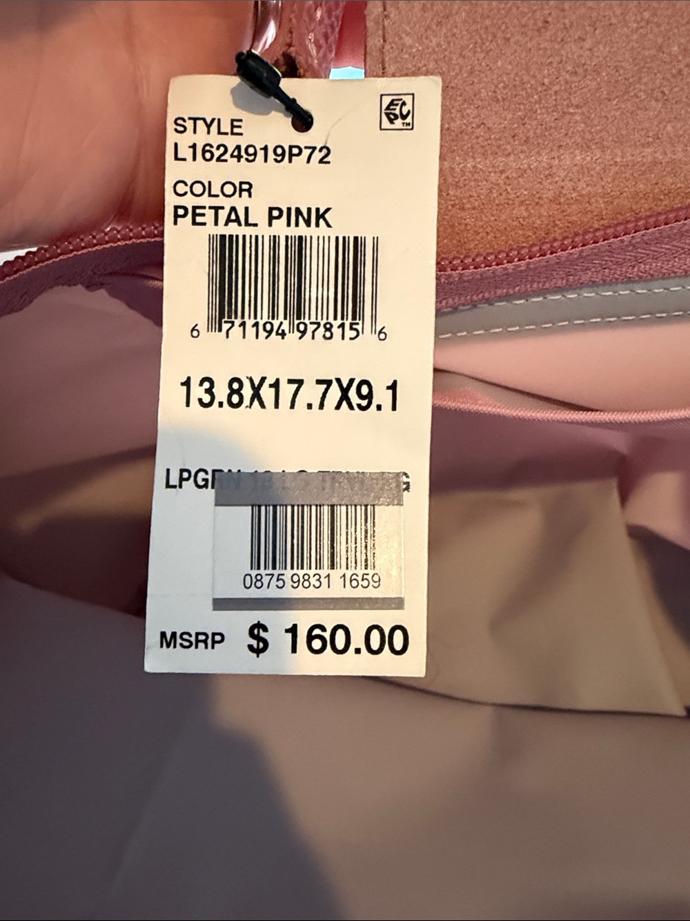 NWT Longchamp Petal Pink Nylon Tote Bag with Leather Handles